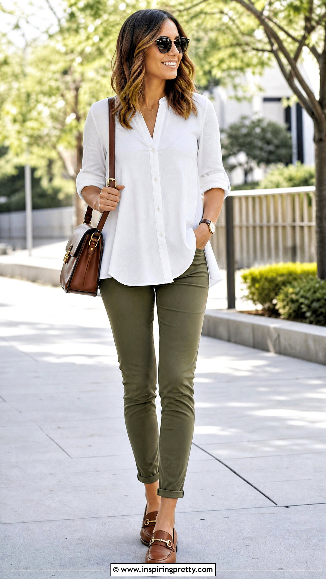A Line Button Front Top With Chinos - 50 a line top outfit ideas