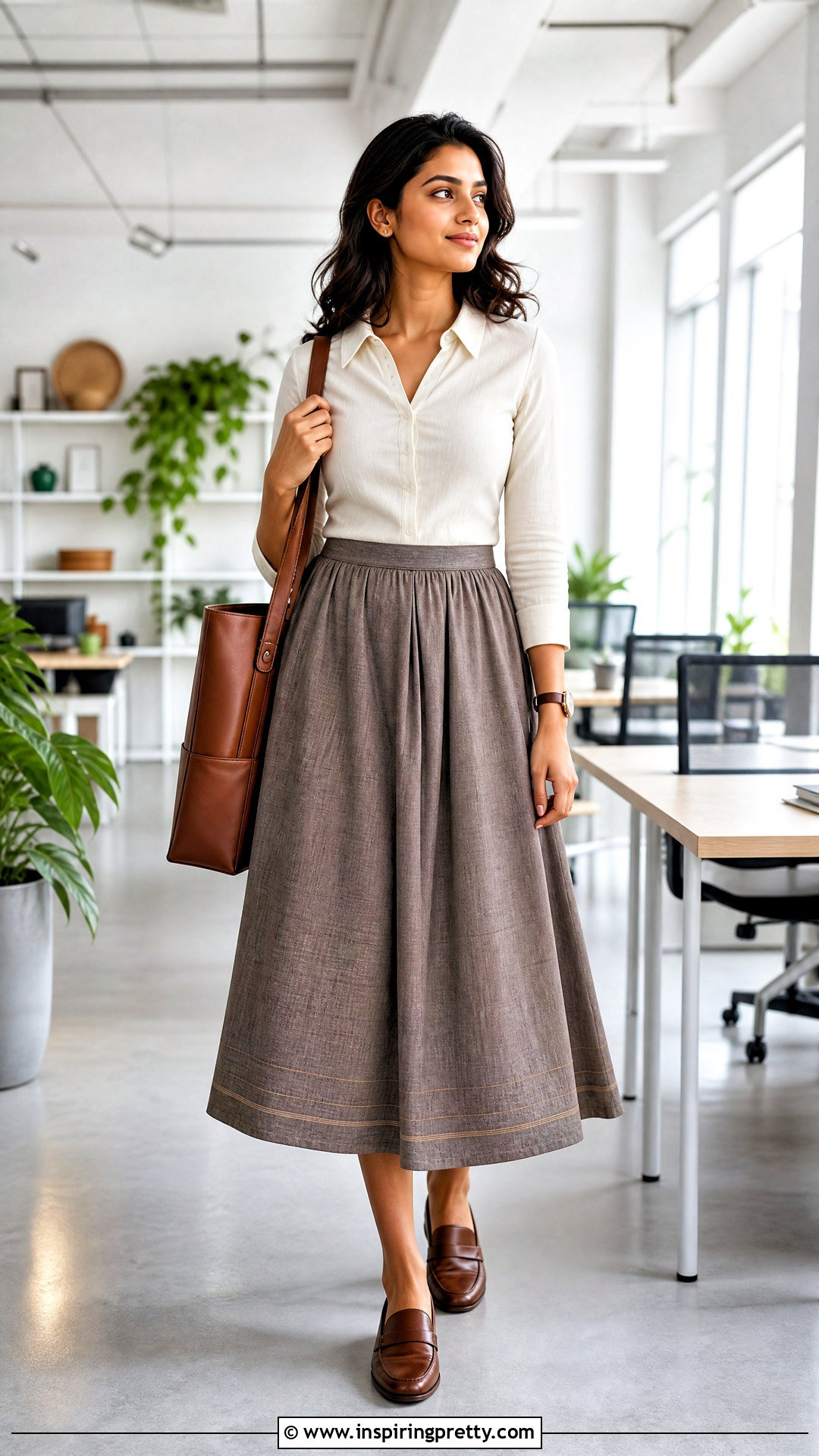 A Line Cotton Skirt With Collared Top - 50 cotton skirt and top indian outfit ideas