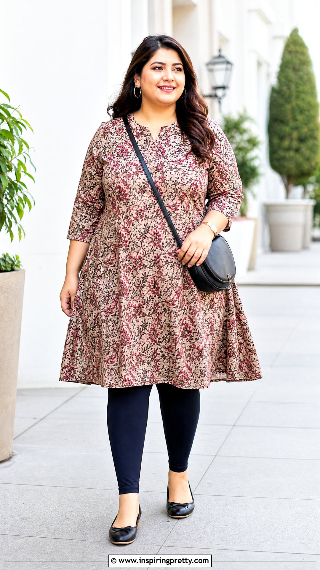 A Line Kurti Top With Ankle Leggings - 50 kurti top outfit ideas