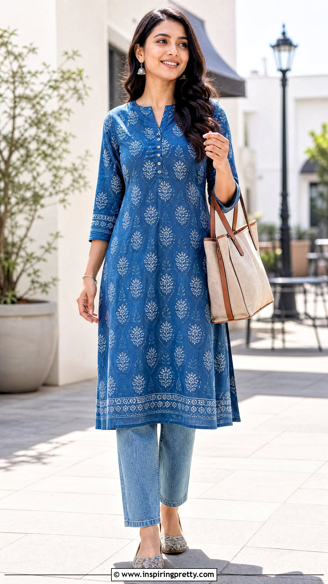 A Line Kurti With Ankle Jeans - 50 jeans tops indian style for women