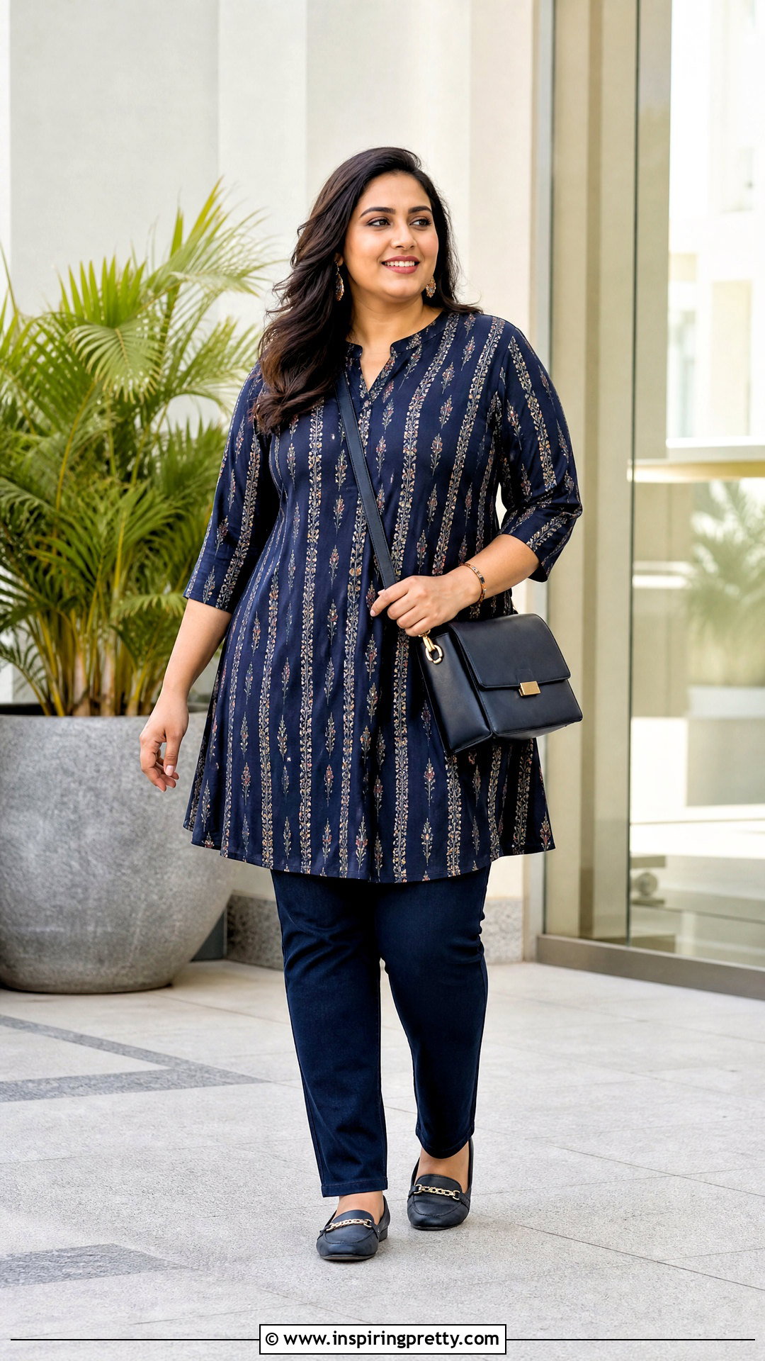 A Line Kurti With Dark Straight Jeans - 50 jeans tops indian styles