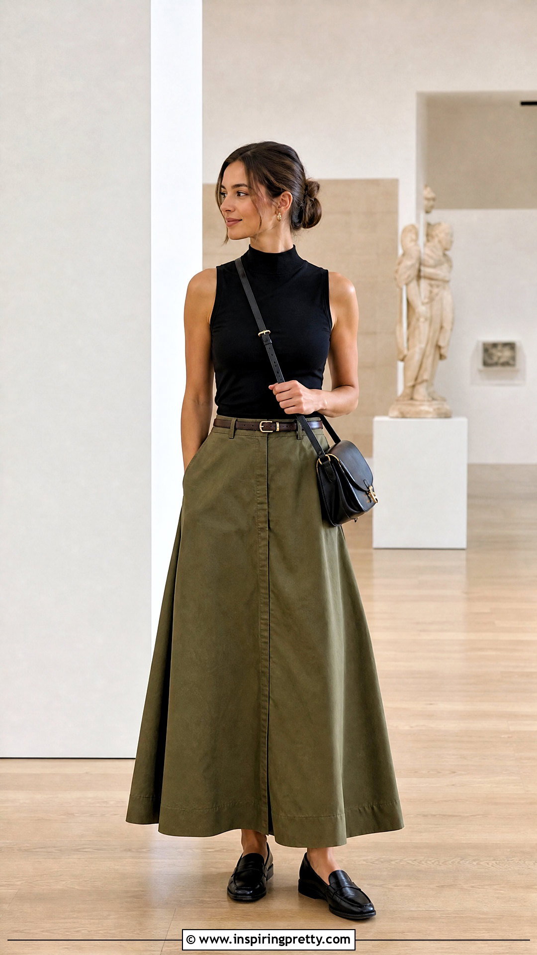 A Line Long Skirt And Mock Neck Top Outfit - 50 long skirt and top casual outfits
