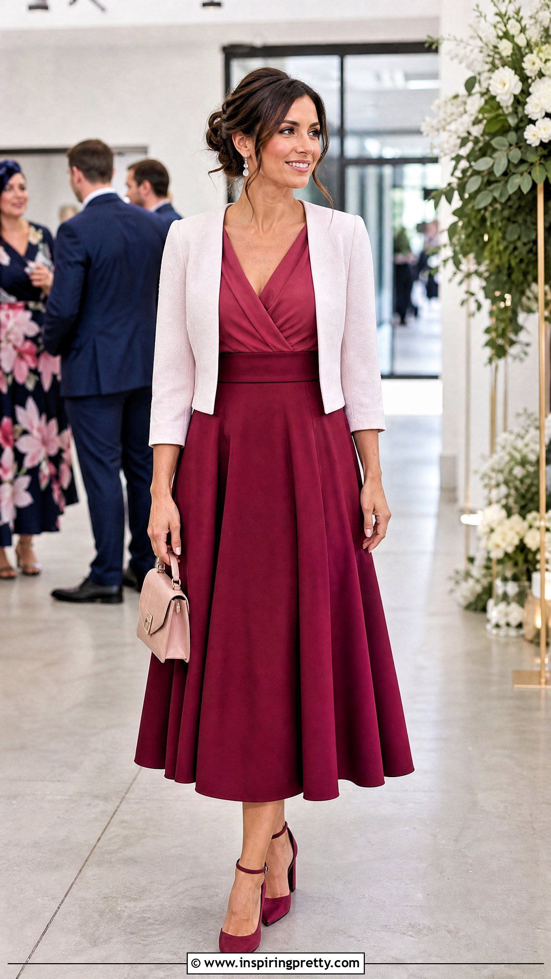 A Line Midi Skirt And Wrap Top - 50 wedding guest skirt and top outfit ideas
