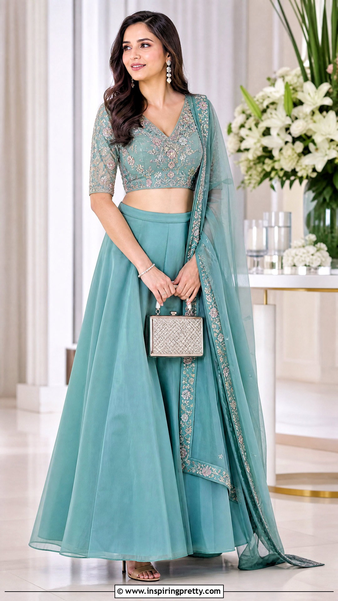 A Line Organza Crop Top Lehenga Outfit - 50 organza crop top lehenga outfit ideas