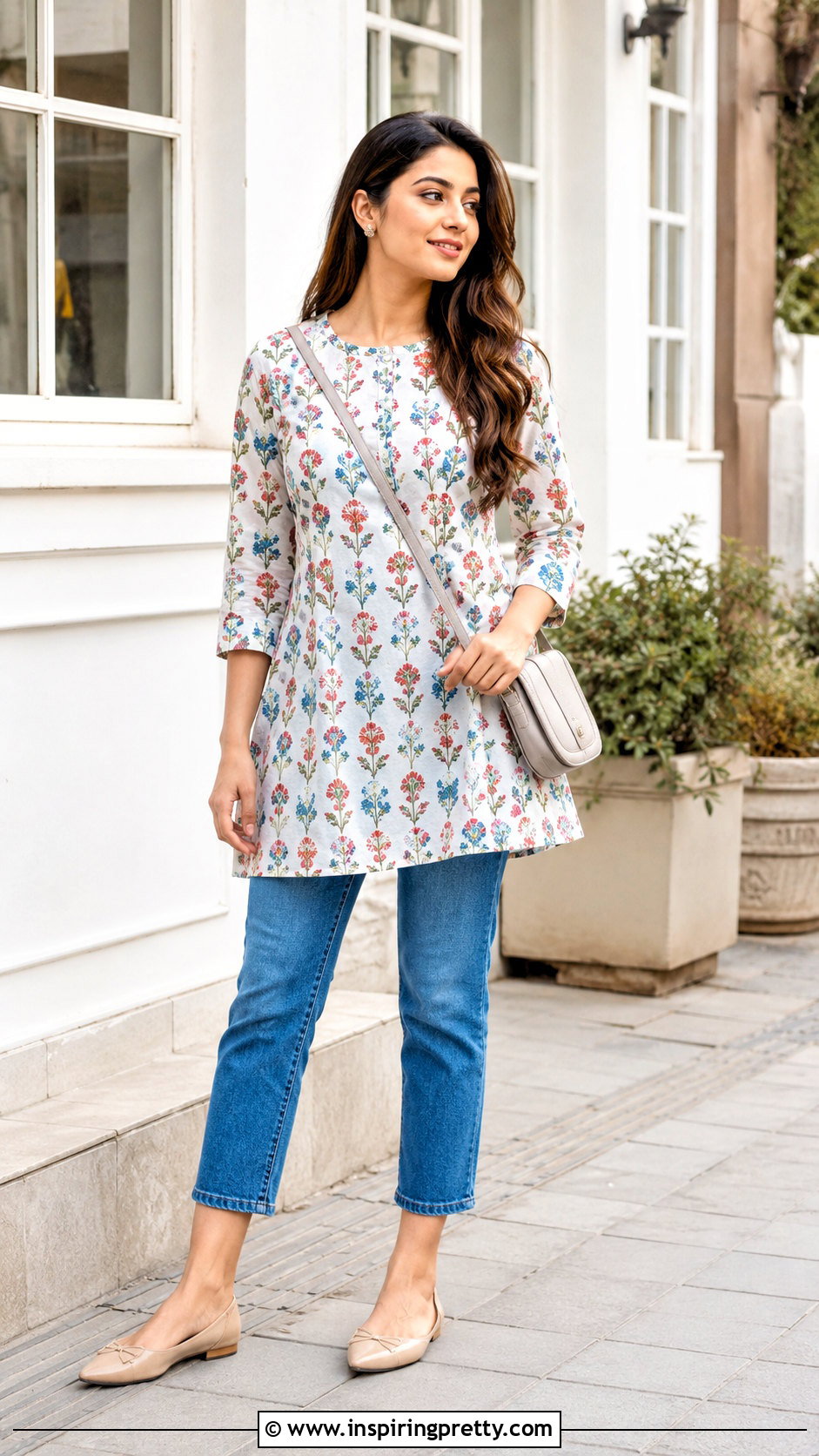 A Line Short Kurti With Cropped Jeans - 50 short kurti tops for jeans
