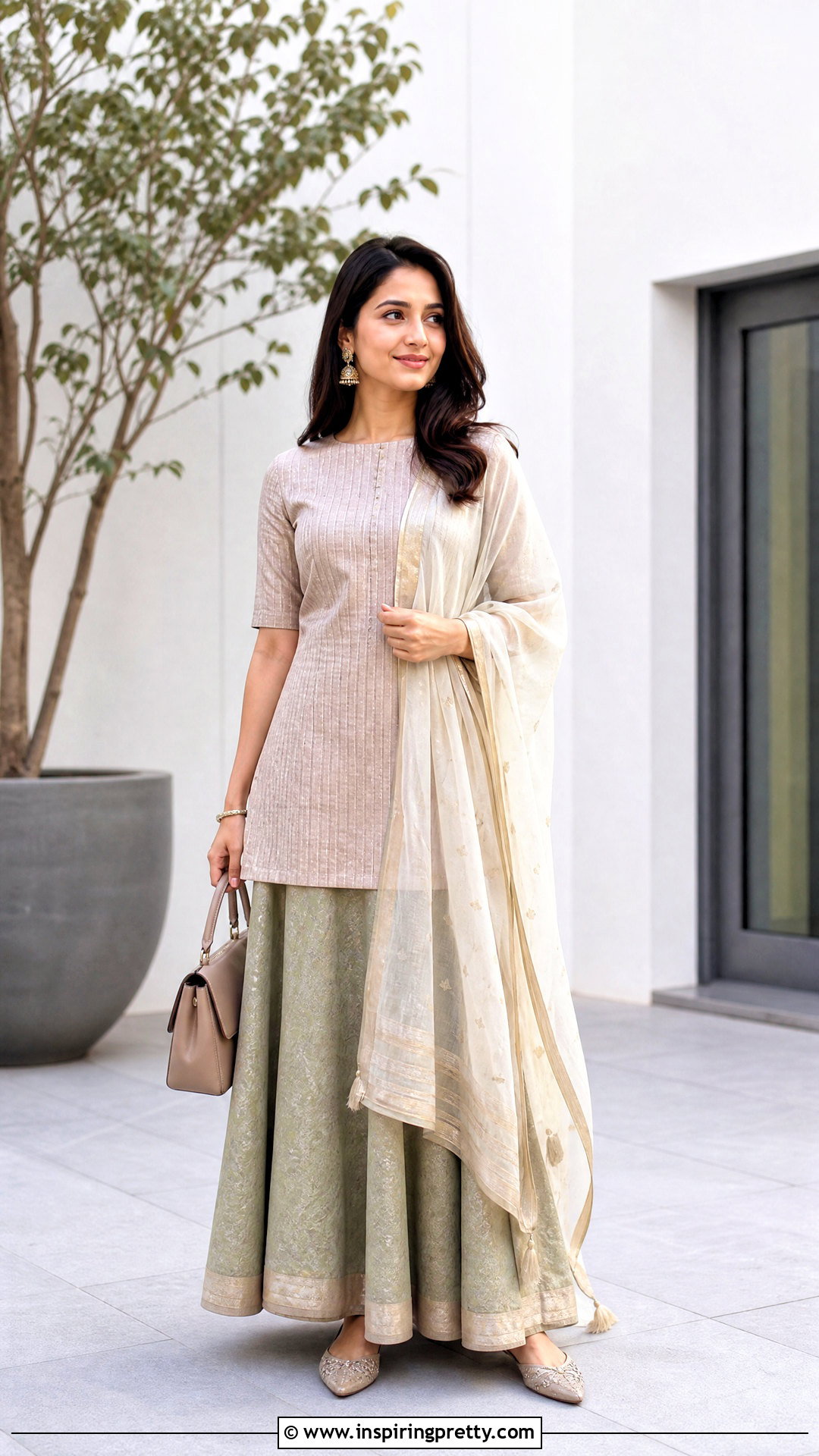 A Line Skirt With Straight Kurti - 50 traditional skirt and top outfits