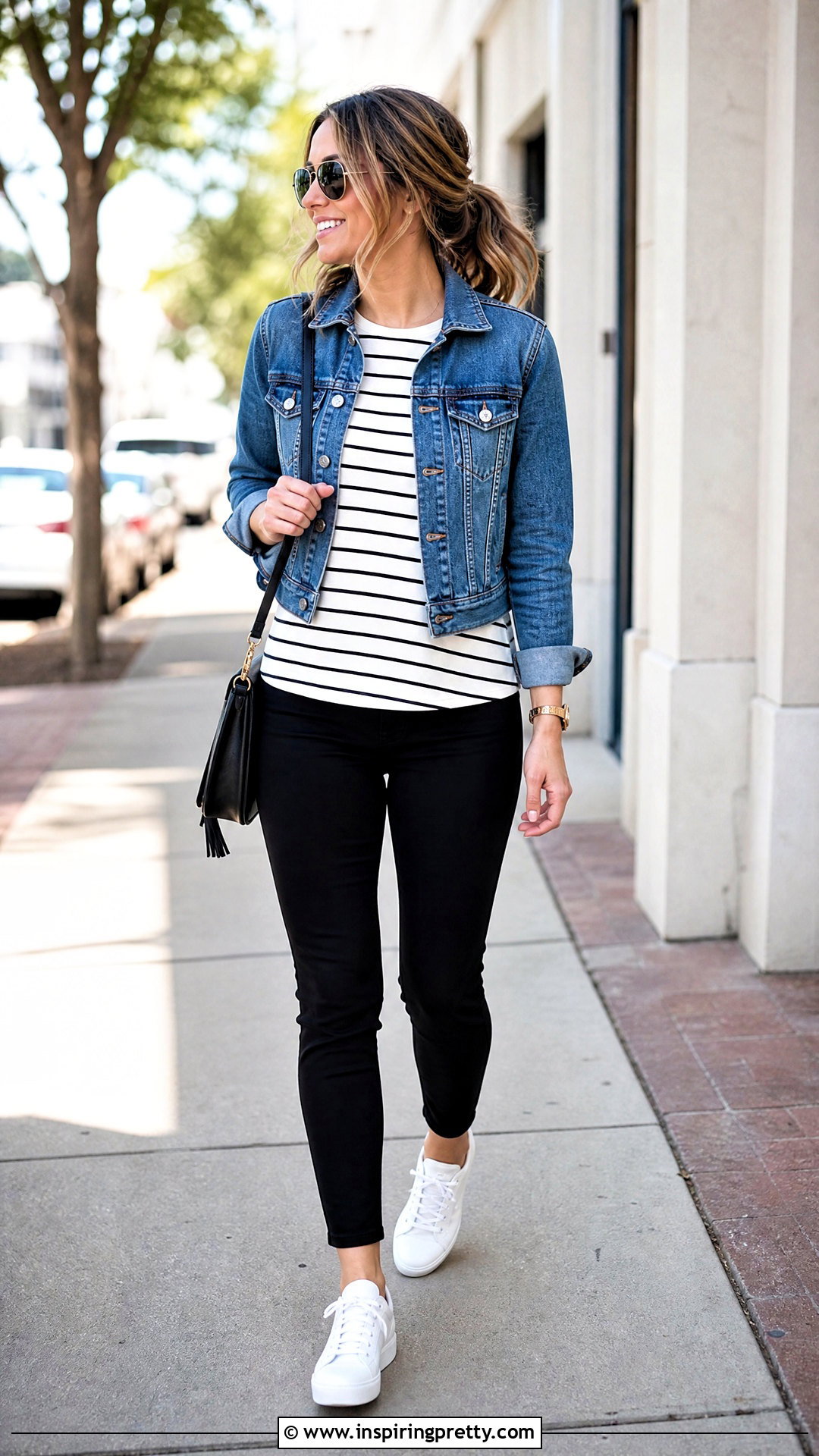 A Line Top With A Denim Jacket And Black Pants - 50 a line top outfit ideas