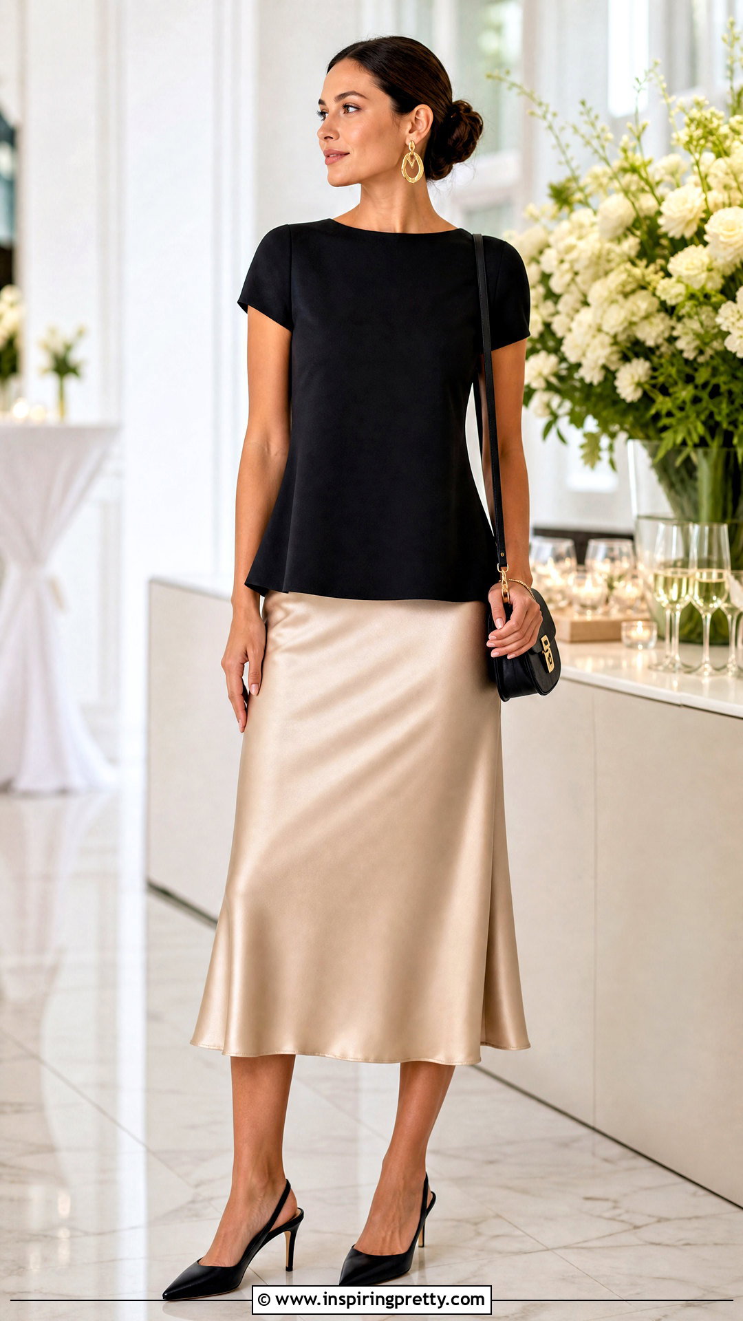 A Line Top With Satin Midi Skirt - 50 a line top outfit ideas