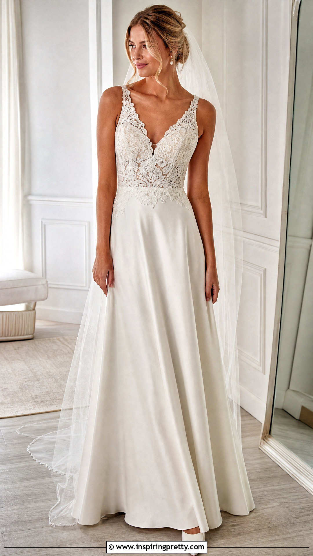 A Line Wedding Dress With Lace Top And Satin Skirt - 25 Wedding Dresses Lace Top Plain Skirts