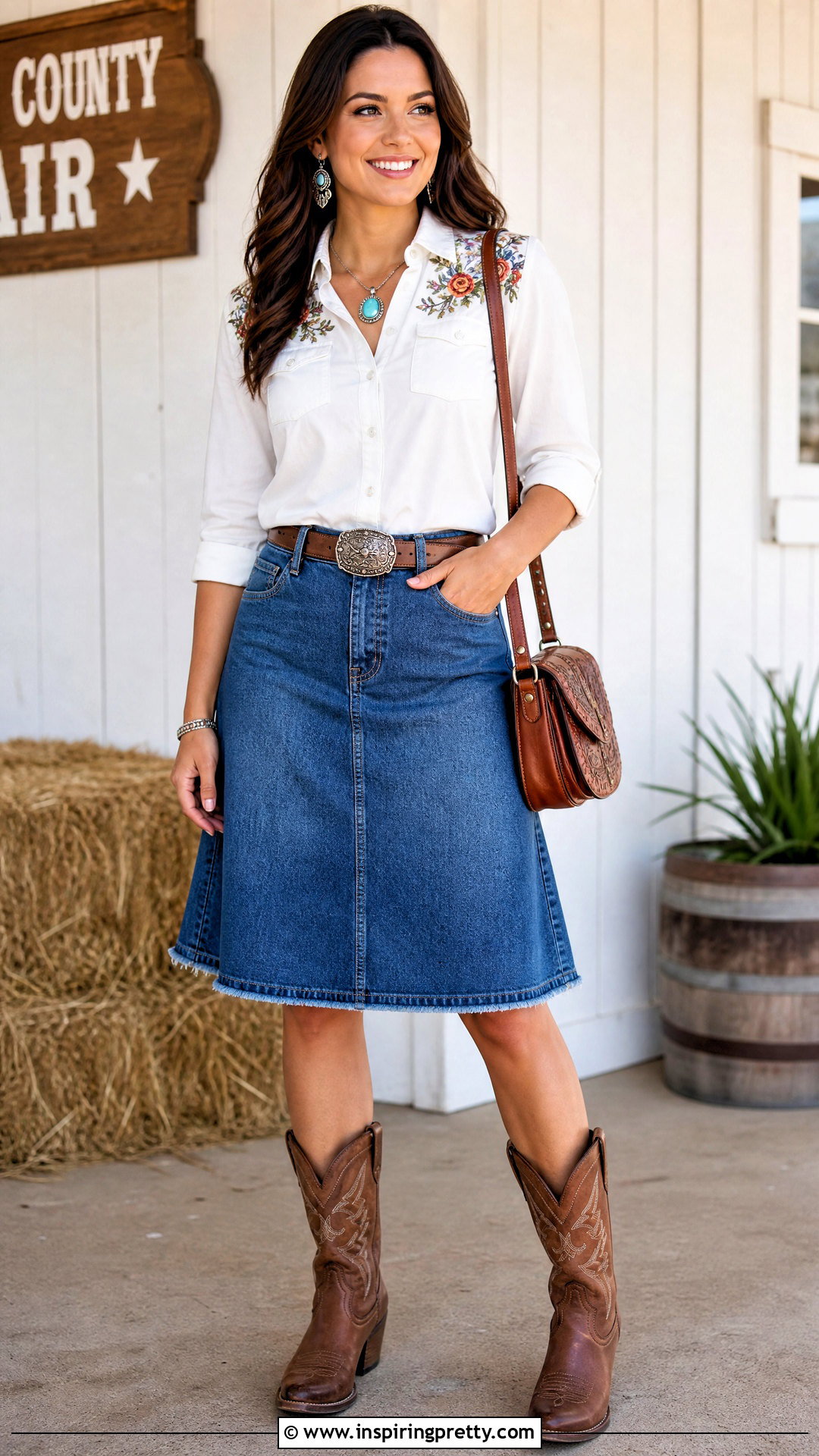 A Line Western Skirt And Embroidered Blouse - 50 western skirt and top outfit ideas