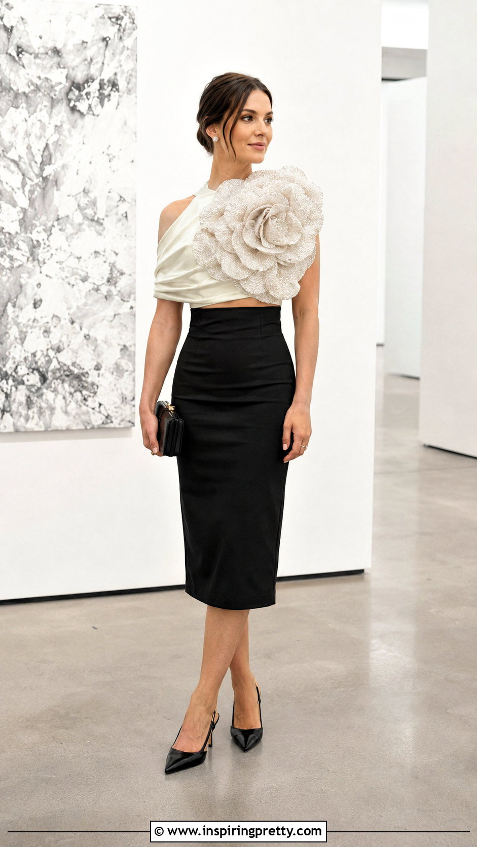 AREA Crystal Flower Top With Pencil Skirt - 20 Area Top Farfetch outfit ideas