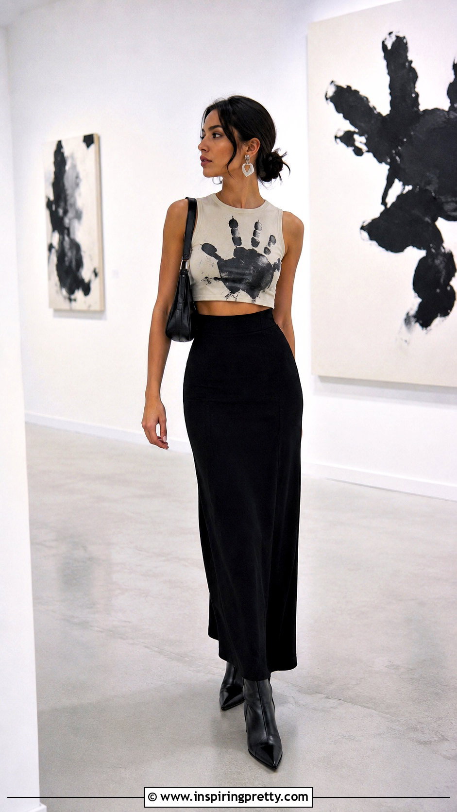 AREA Handprint Top With Black Maxi Skirt - 20 Area Top Farfetch outfit ideas