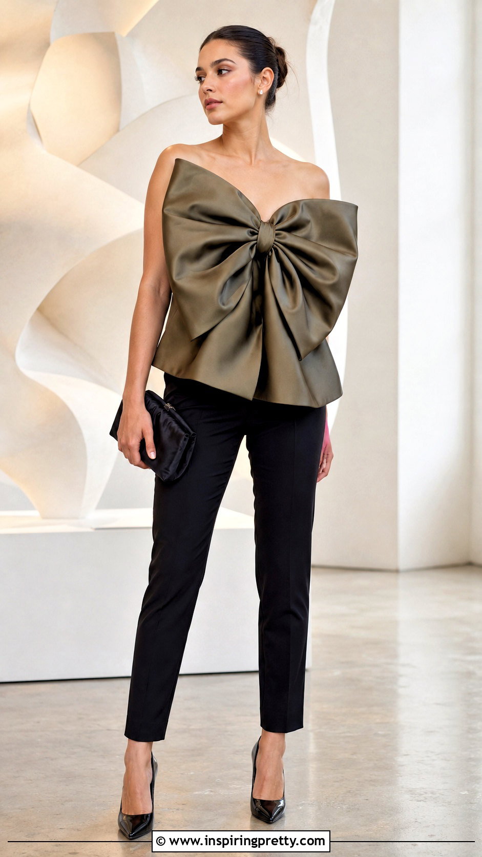 AREA Oversized Bow Top With Slim Pants - 20 Area Top Farfetch outfit ideas