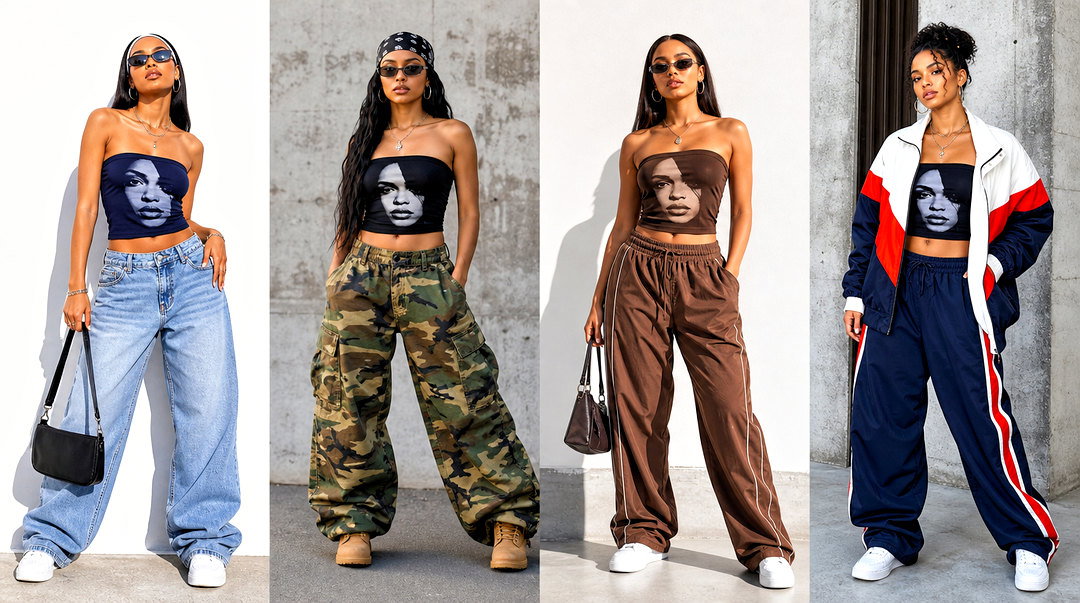 20 Aaliyah Tube Top Outfit Ideas for Iconic Chic Y2K Style
