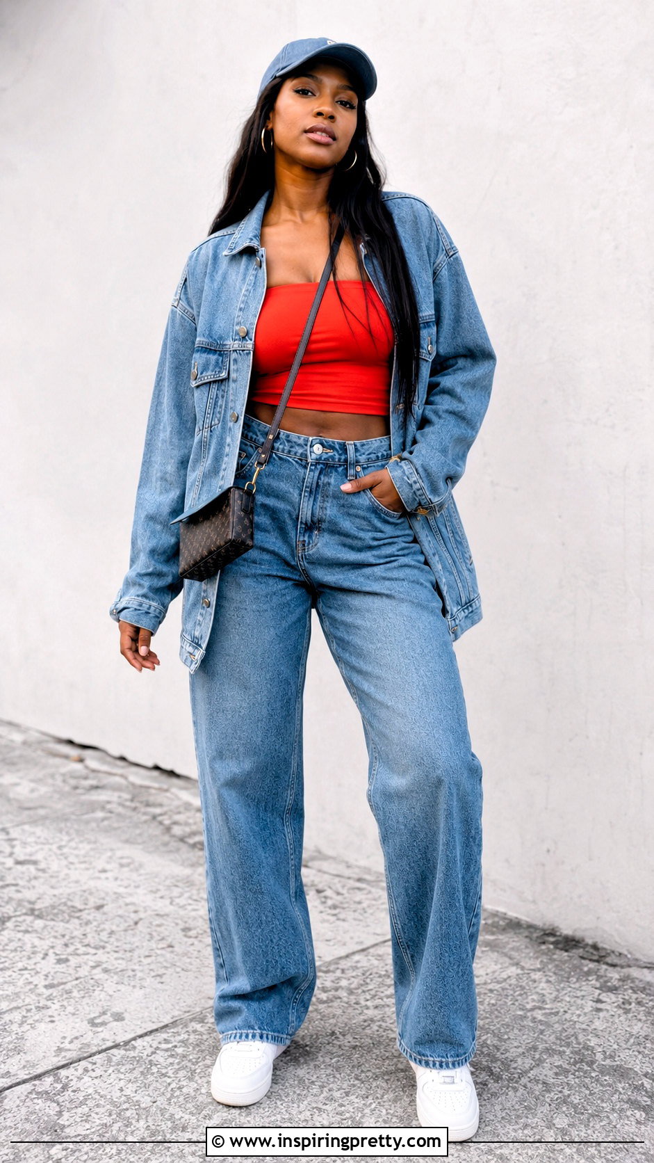 Aaliyah Tube Top With Oversized Denim Jacket - 20 Aaliyah Tube Top outfit ideas