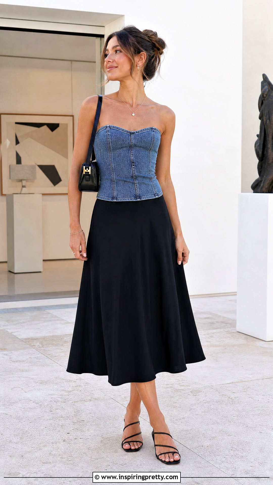 Abercrombie Denim Top With Black Midi Skirt - 25 abercrombie denim top outfit ideas