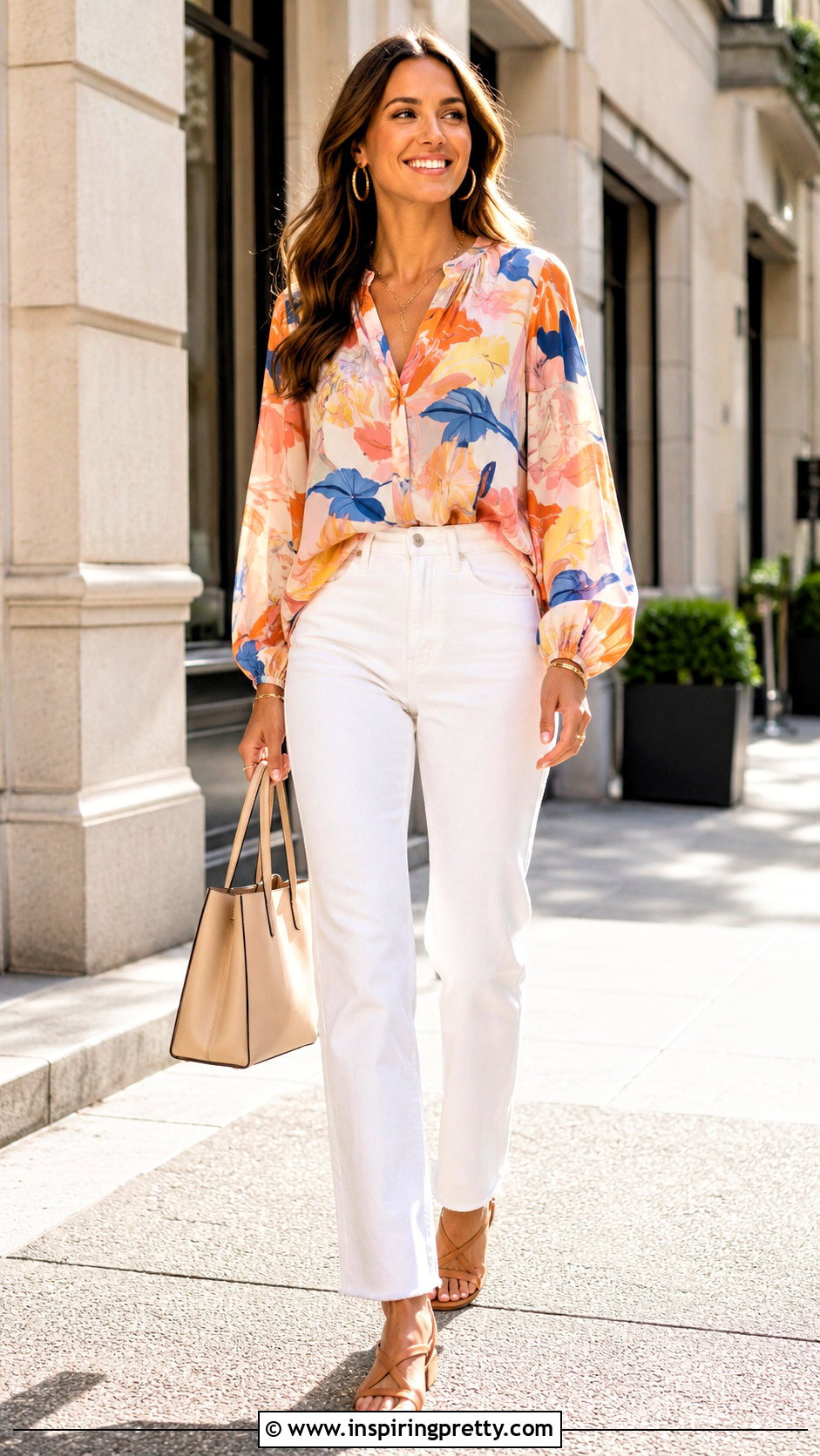 Abstract Print Top With White Jeans - 20 modern abstract fashion top outfit ideas