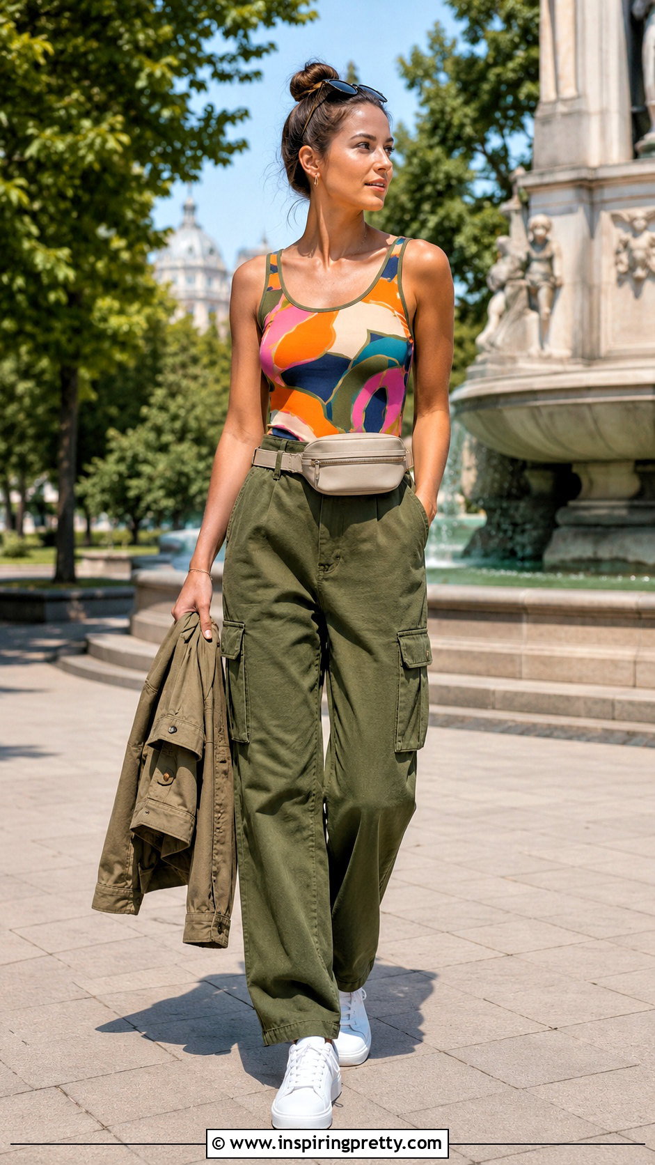 Abstract Tank Top With Cargo Pants - 20 modern abstract fashion top outfit ideas