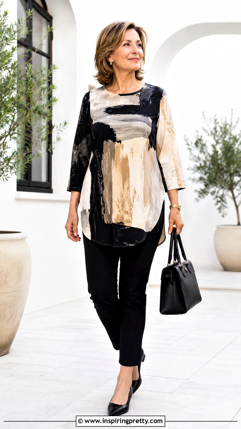 Abstract Tunic Top With Slim Pants - 20 modern abstract fashion top outfit ideas