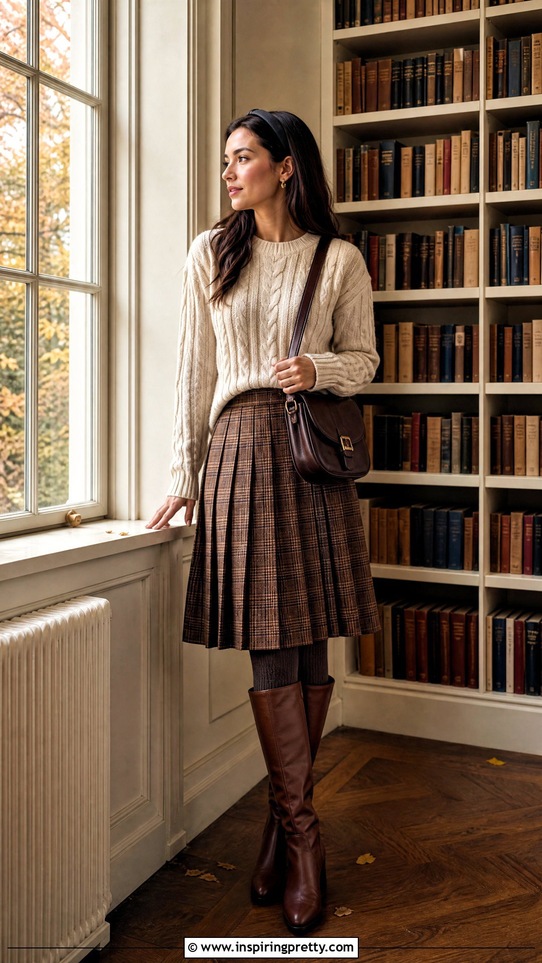 Academia Cable Knit Sweater and Pleated Midi Skirt Outfit - 50 top academia ideas