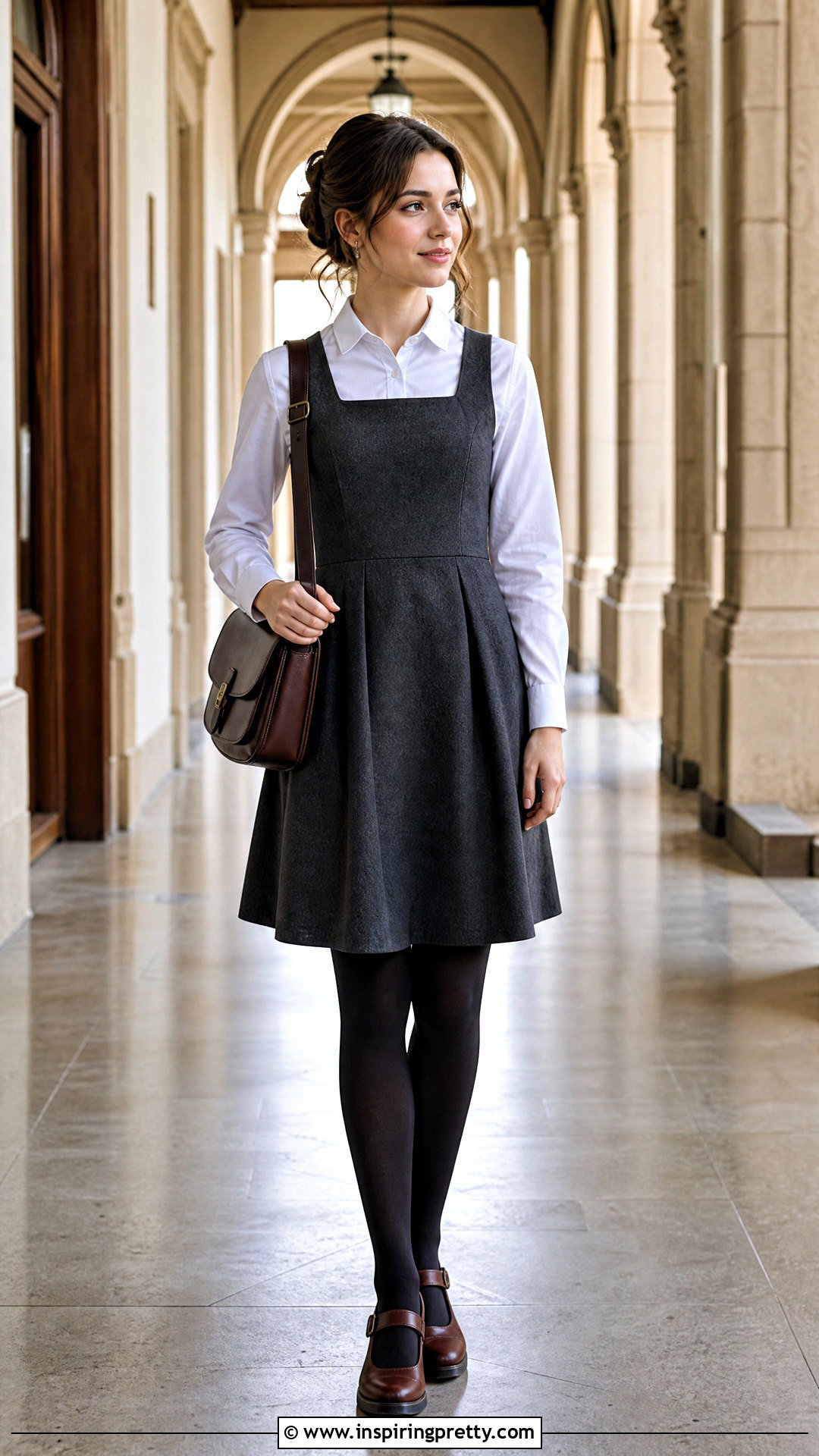 Academia Pinafore Dress and Oxford Shirt Outfit - 50 top academia ideas