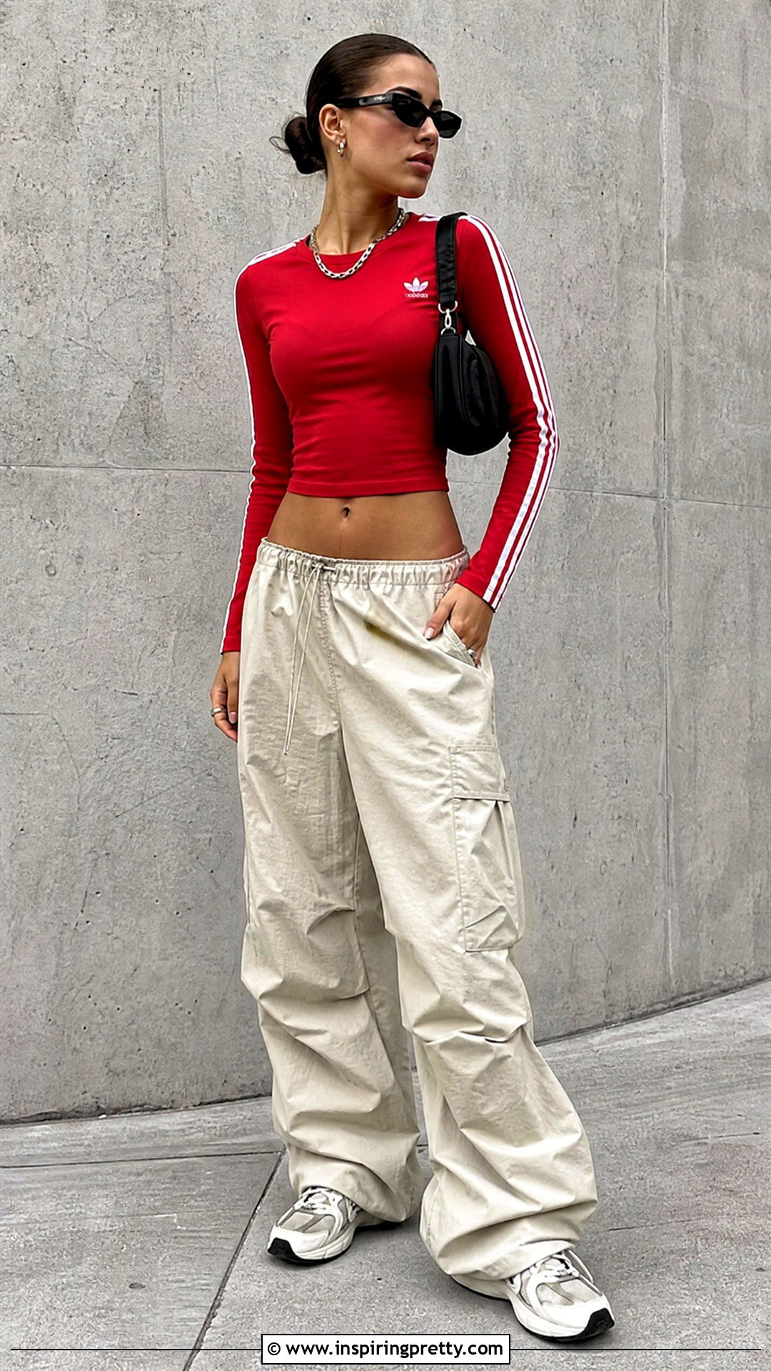 Adidas Originals Long Sleeve Crop Top With Parachute Pants - 20 adidas originals tops outfit ideas