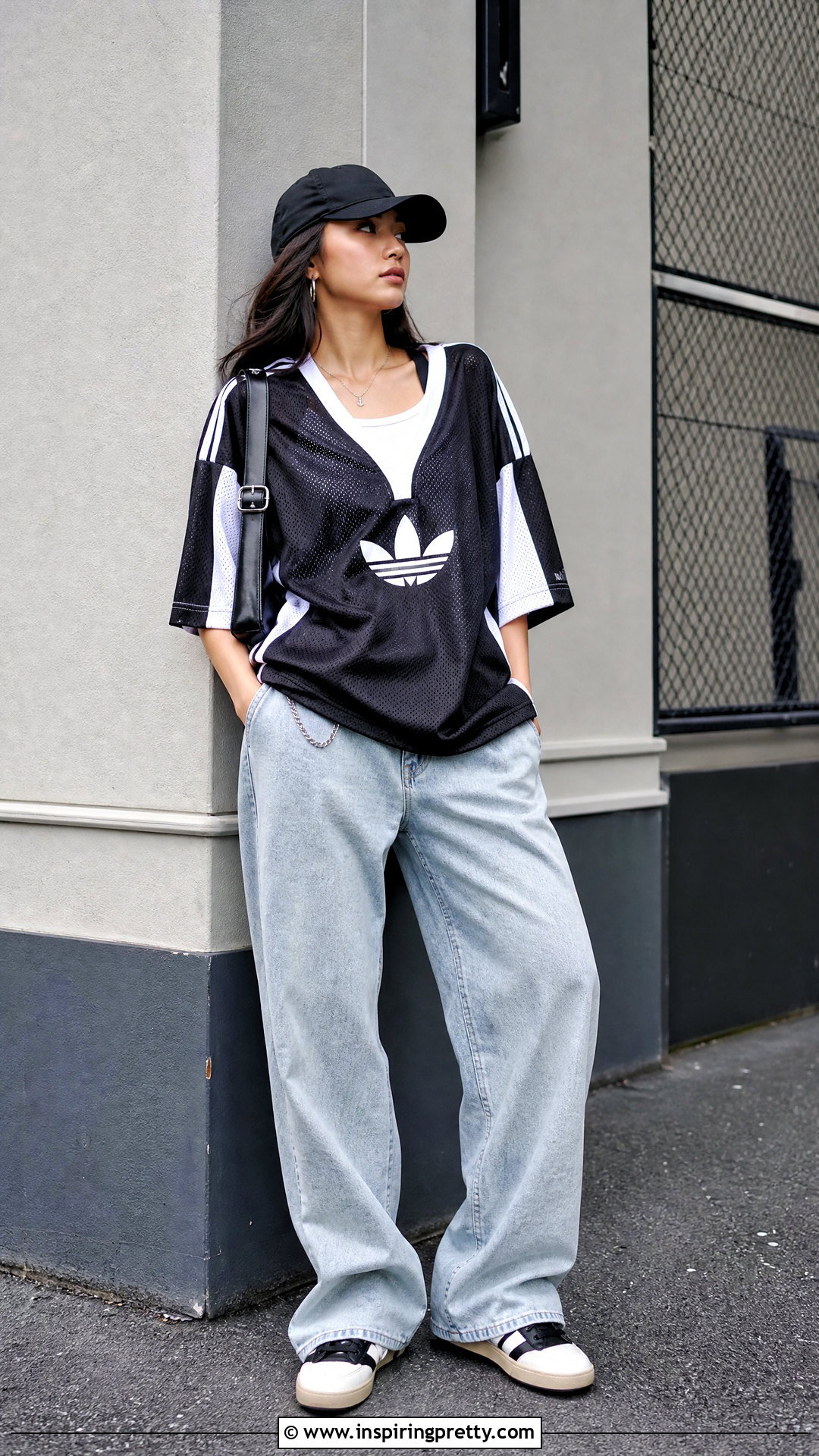 Adidas Originals Mesh Jersey With Baggy Jeans - 20 adidas originals tops outfit ideas