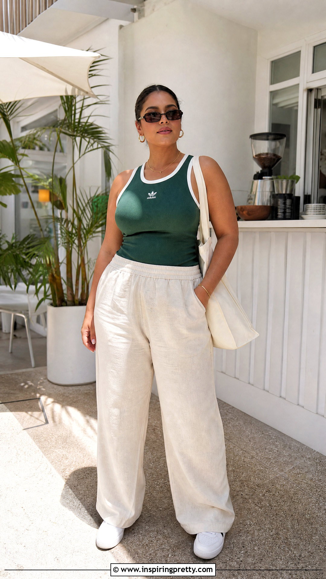 Adidas Originals Ribbed Tank With Linen Pants - 20 adidas originals tops outfit ideas