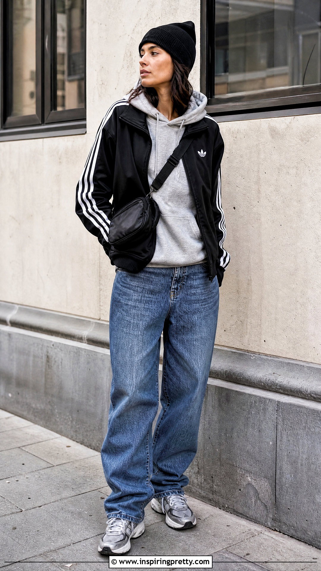 Adidas Track Top With Hoodie And Jeans - 50 adidas track top outfit ideas