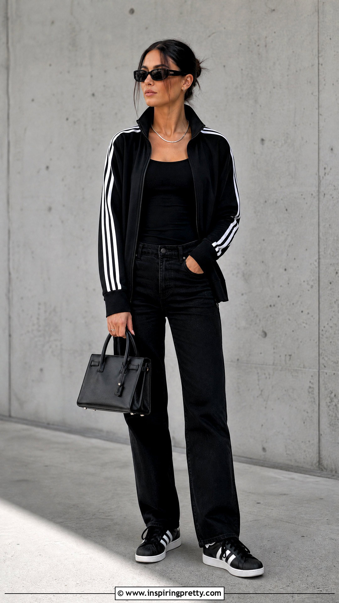 Adidas Track Top With Monochrome Black Outfit - 50 adidas track top outfit ideas