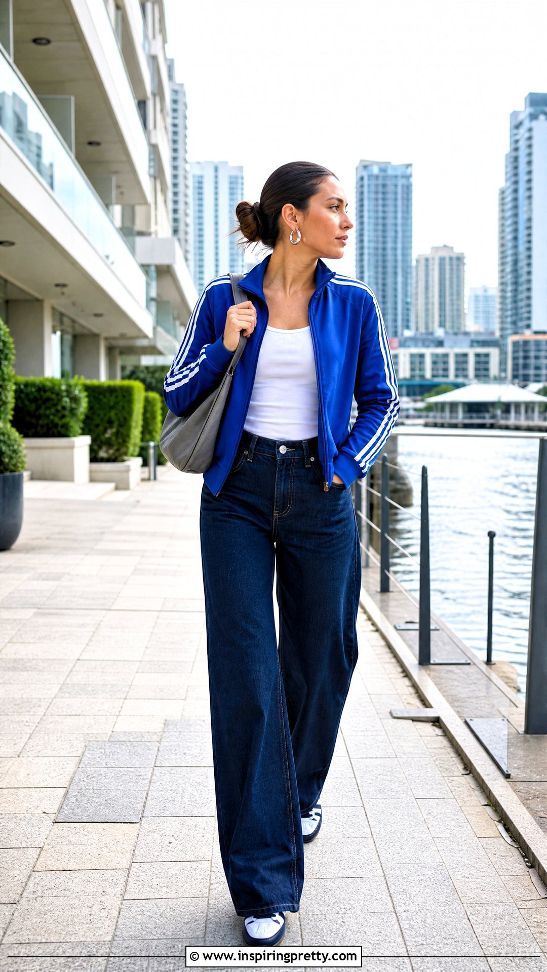 Adidas Track Top With Monochrome Blue Outfit - 50 adidas track top outfit ideas