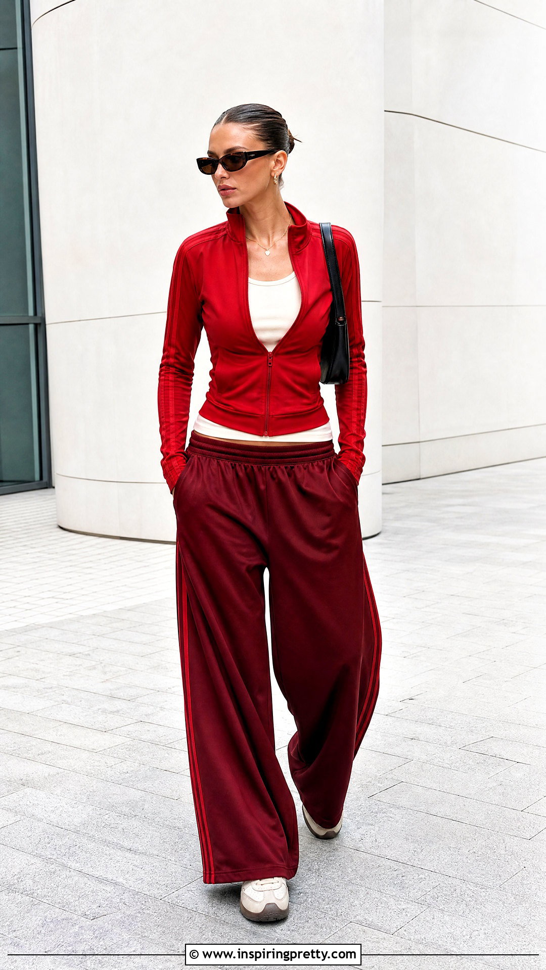 Adidas Track Top With Monochrome Red Outfit - 50 adidas track top outfit ideas