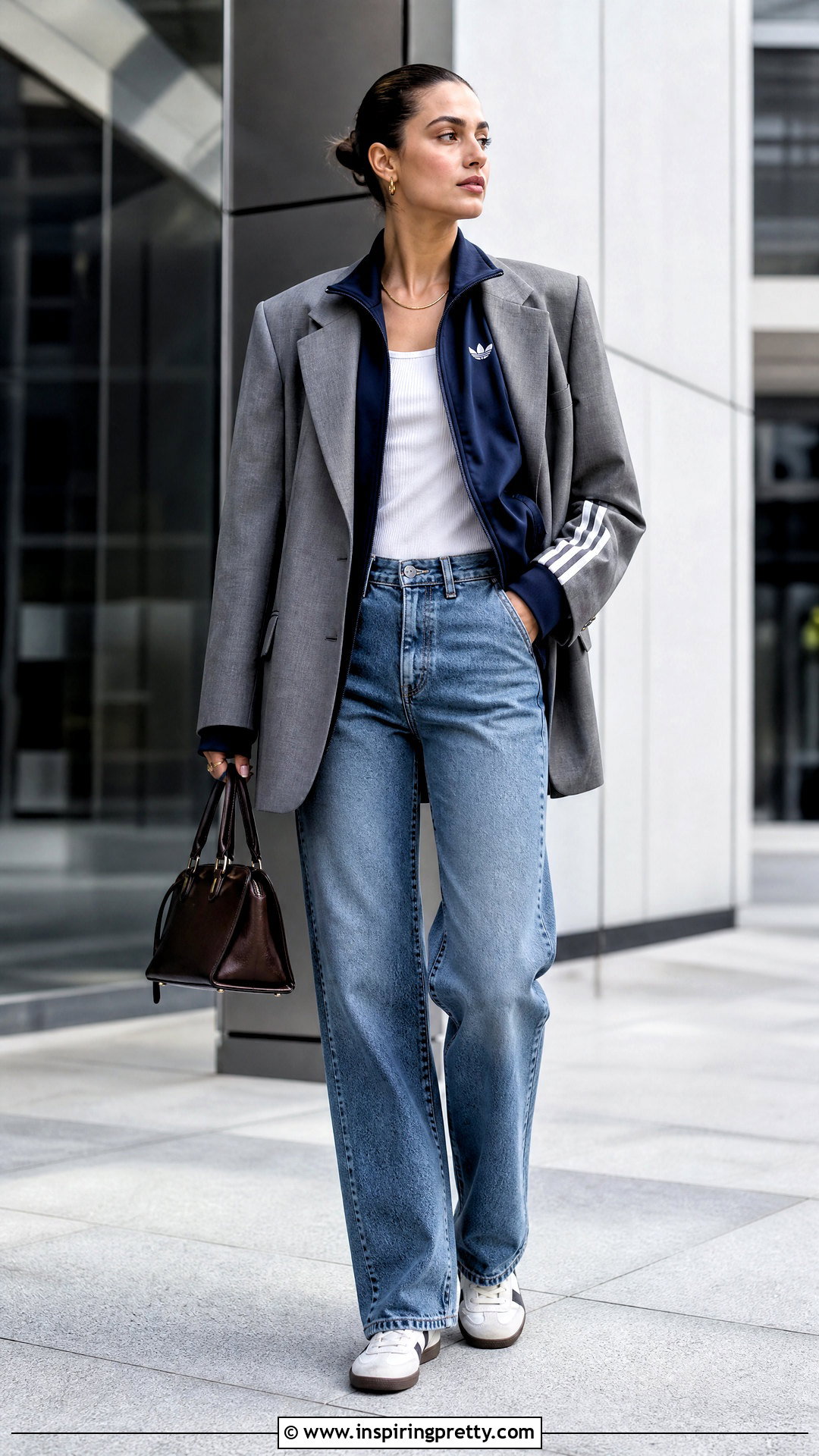 Adidas Track Top With Oversized Blazer - 50 adidas track top outfit ideas