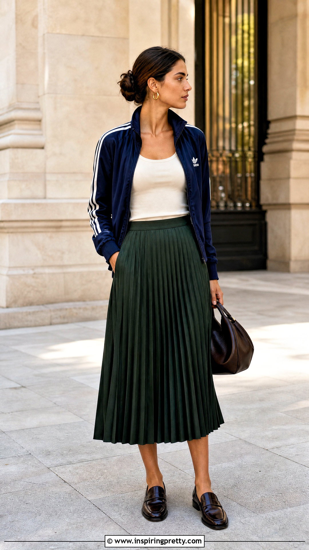 Adidas Track Top With Pleated Midi Skirt - 50 adidas track top outfit ideas
