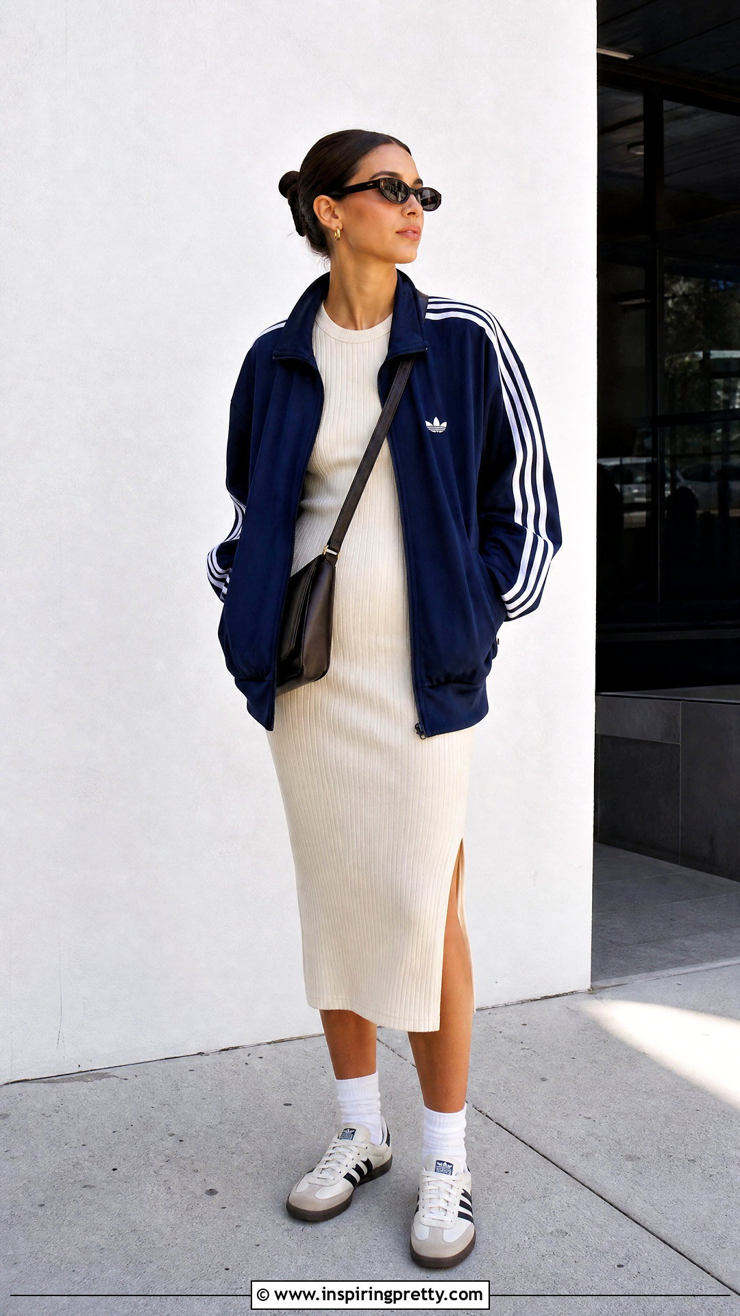 Adidas Track Top With Ribbed Knit Dress - 50 adidas track top outfit ideas