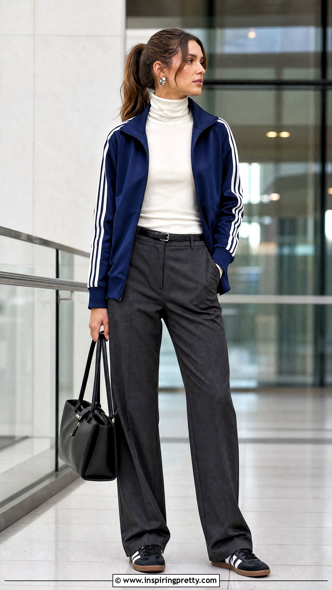Adidas Track Top With Turtleneck And Trousers - 50 adidas track top outfit ideas