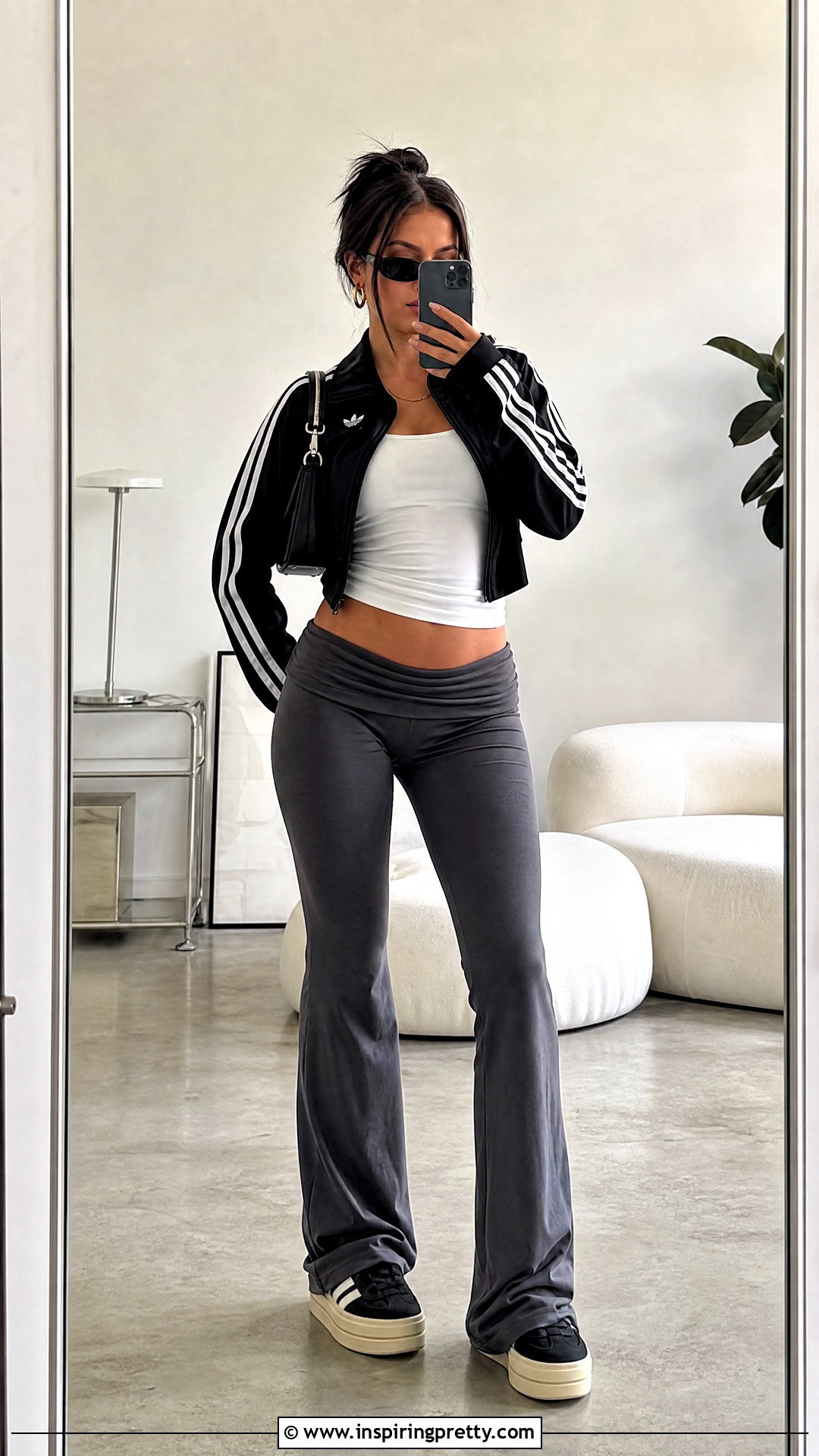 Adidas Track Top With Yoga Pants And Sneakers - 50 adidas track top outfit ideas