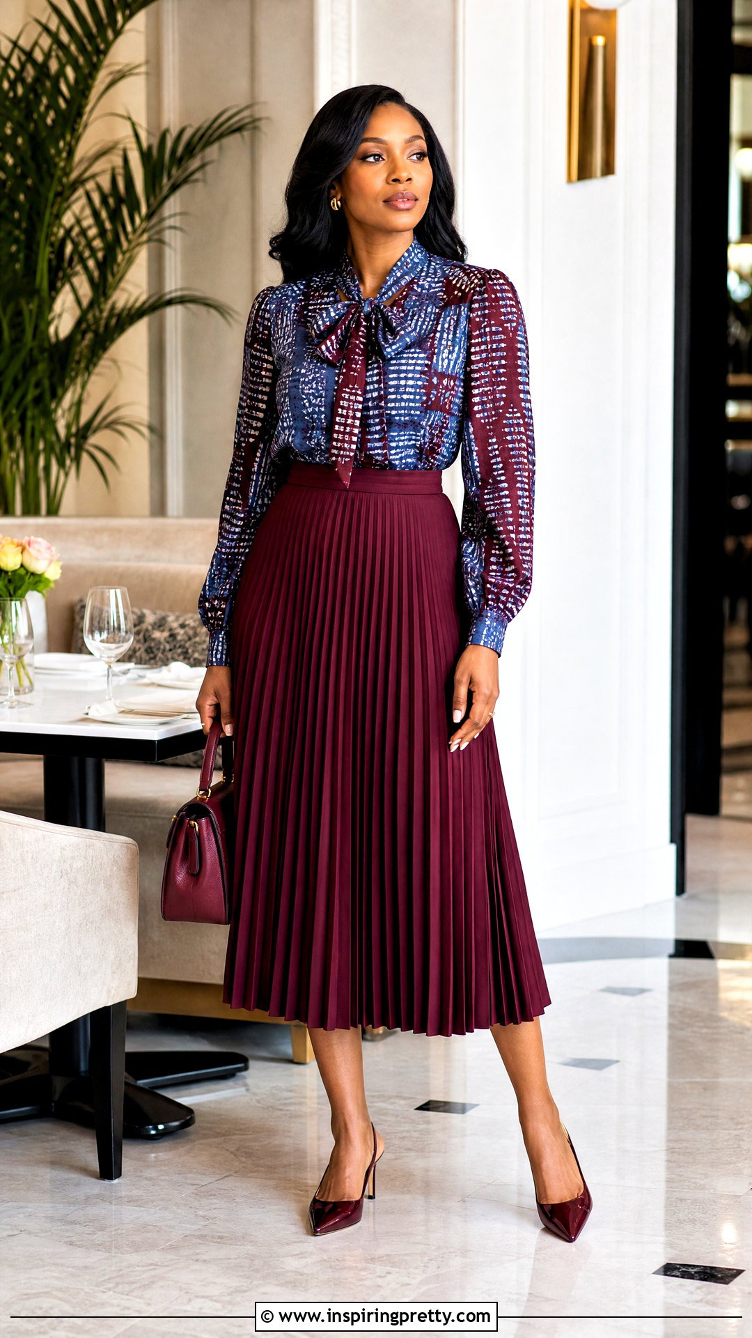 Adire Bow Neck Top With Pleated Skirt - 50 adire top styles