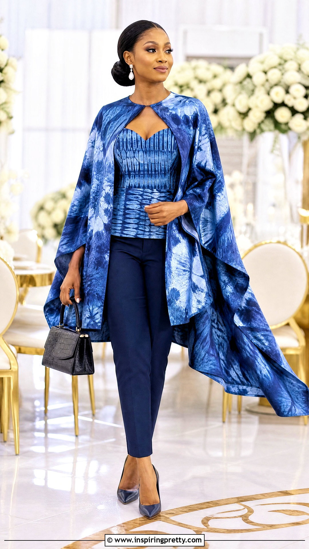 Adire Cape Top With Cigarette Pants - 50 adire top styles