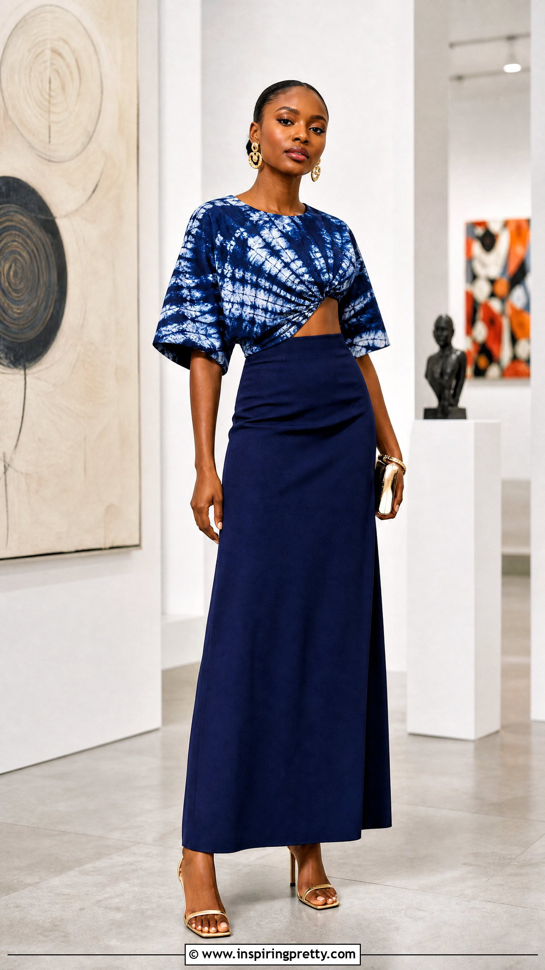 Adire Cutout Top With Maxi Skirt - 50 adire top styles