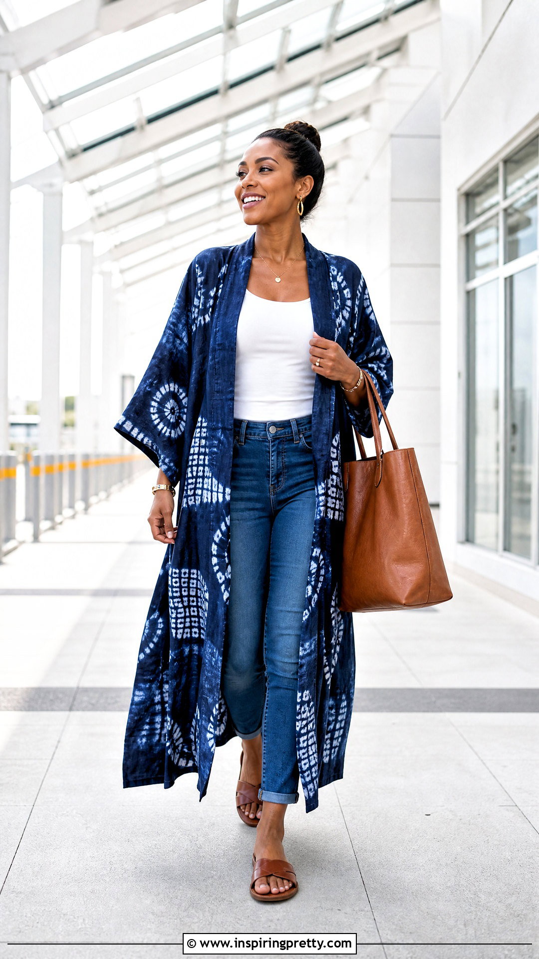 Adire Kimono Top With Tank And Jeans - 50 adire top styles