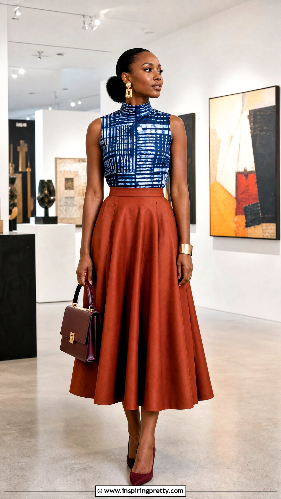 Adire Mock Neck Top With Flared Skirt - 50 adire top styles