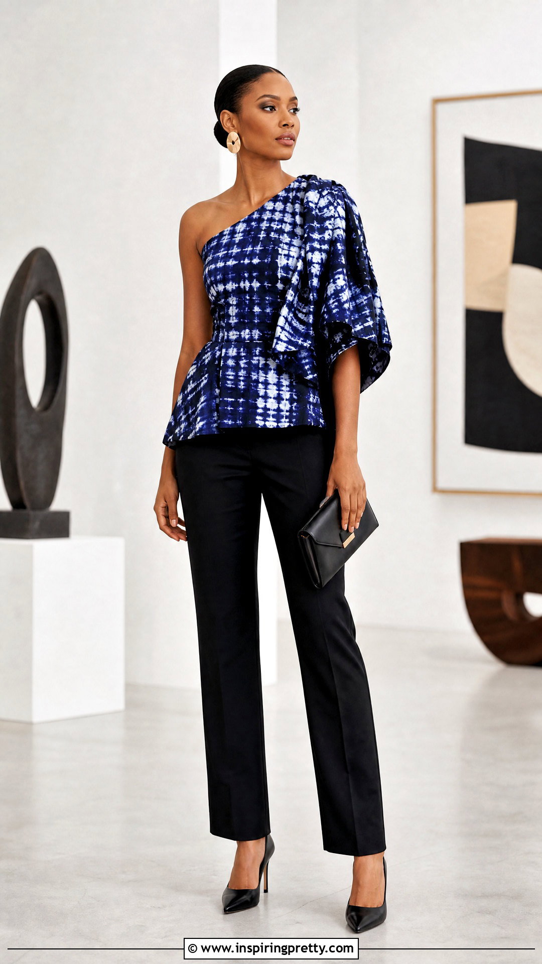 Adire One Shoulder Top With Straight Pants - 50 adire top styles