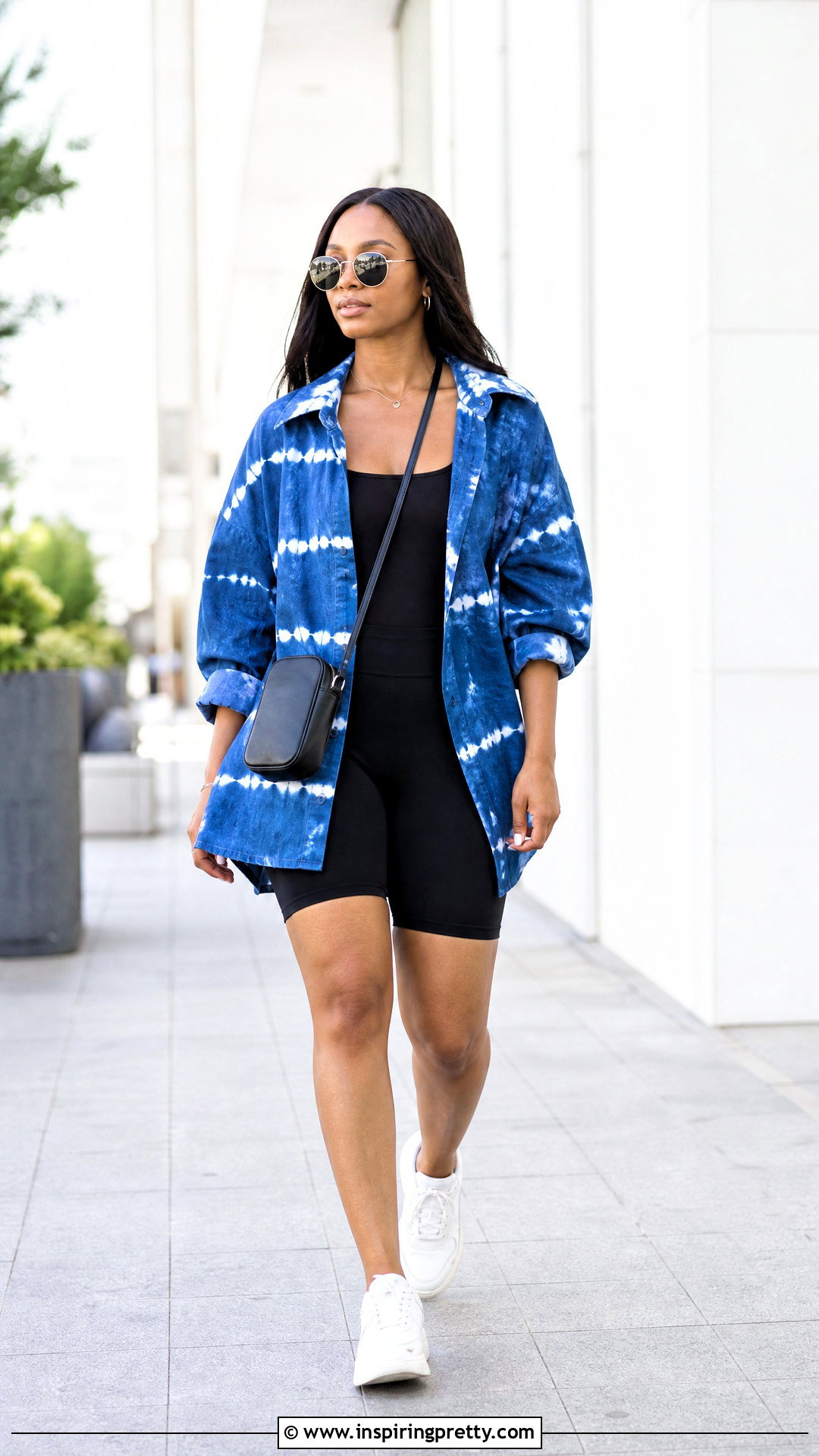 Adire Oversized Shirt With Biker Shorts - 50 adire top styles