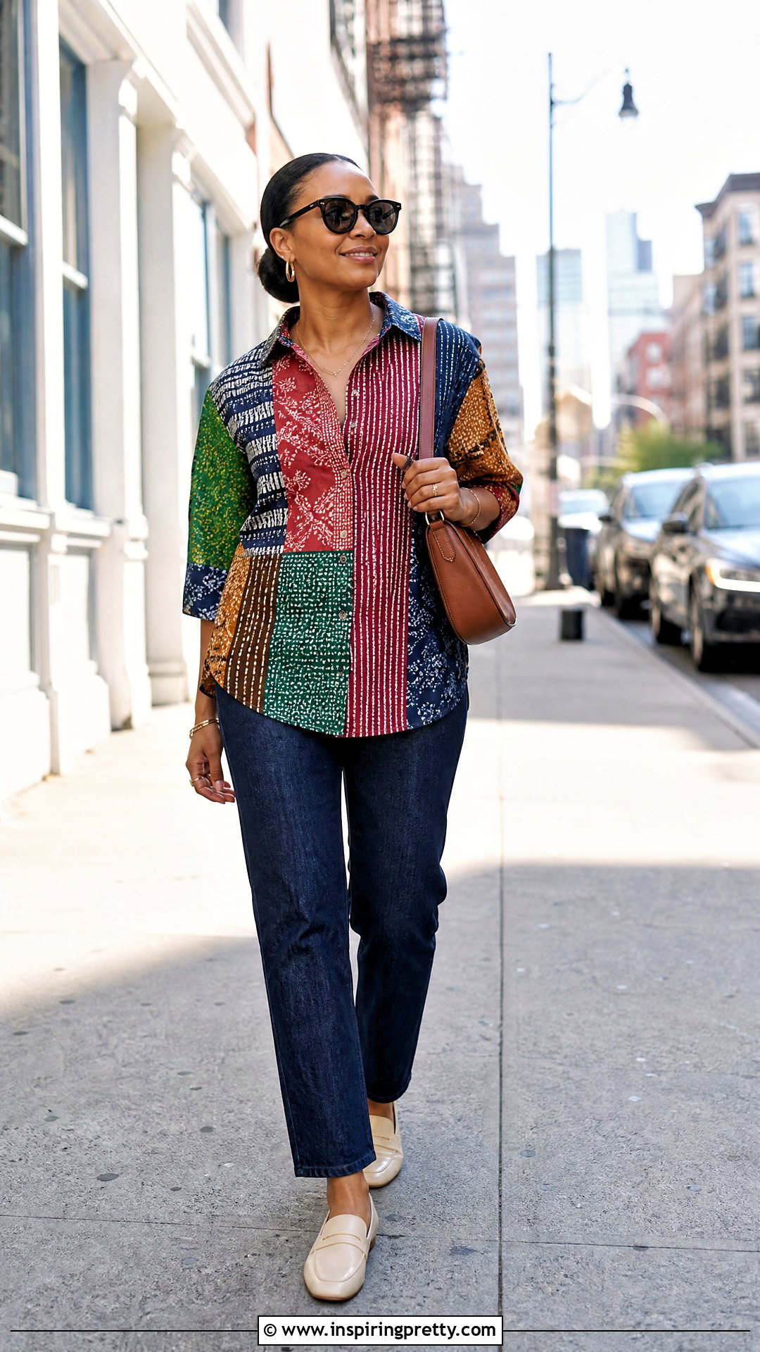 Adire Patchwork Top With Plain Jeans - 50 adire top styles