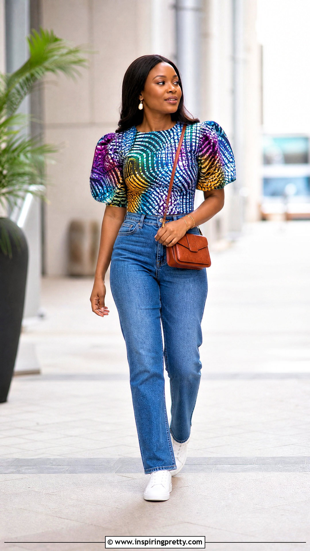 Adire Puff Sleeve Top With Jeans - 50 adire top styles