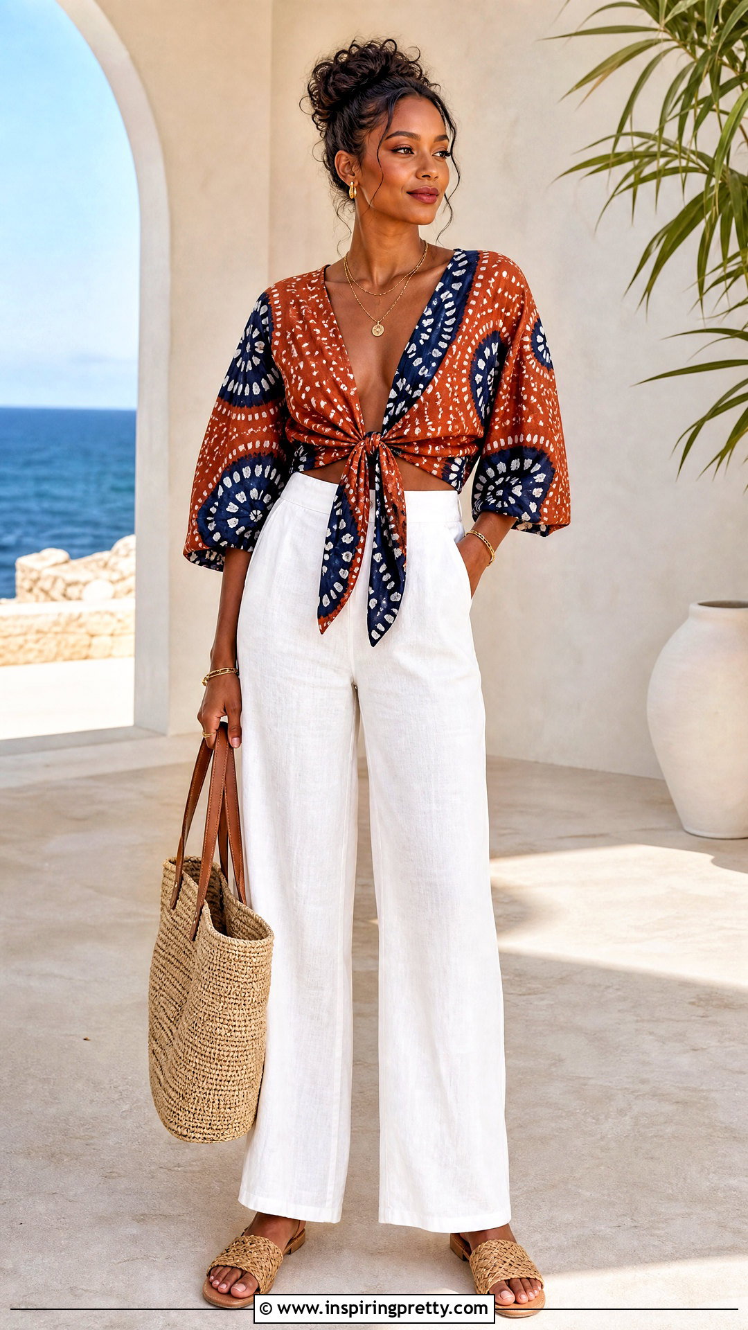 Adire Tie Front Top With Linen Pants - 50 adire top styles