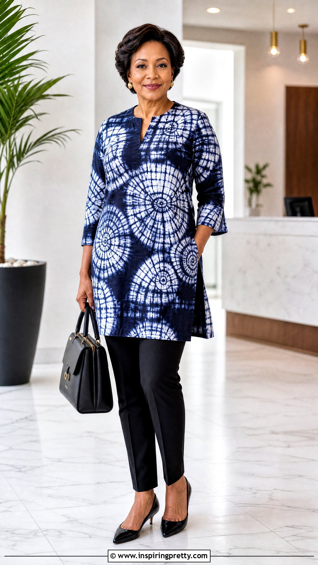 Adire Tunic Top With Slim Pants - 50 adire top styles