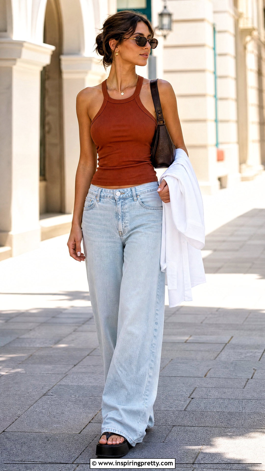 Aerie Halter Tank With Wide Leg Jeans - 25 aerie summer tops outfit ideas