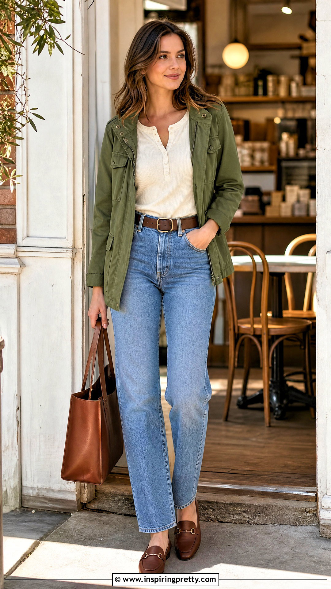Aerie Henley Top With Straight Leg Jeans - 25 cute aerie tops outfit ideas